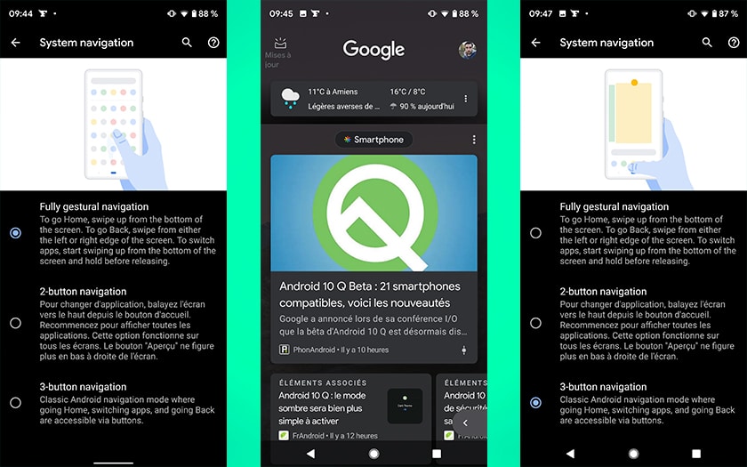 Android Q beta 3 : la barre de navigation à trois boutons fait un ...