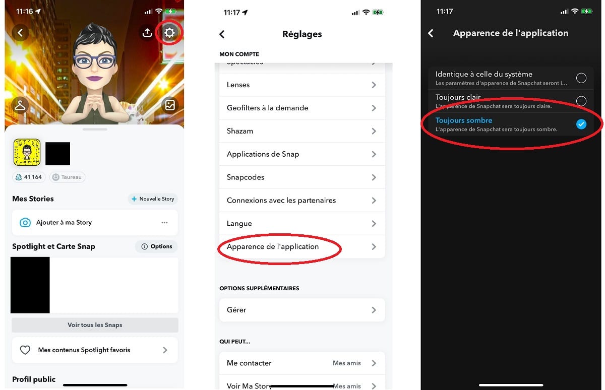 Comment mettre Snapchat en mode sombre
