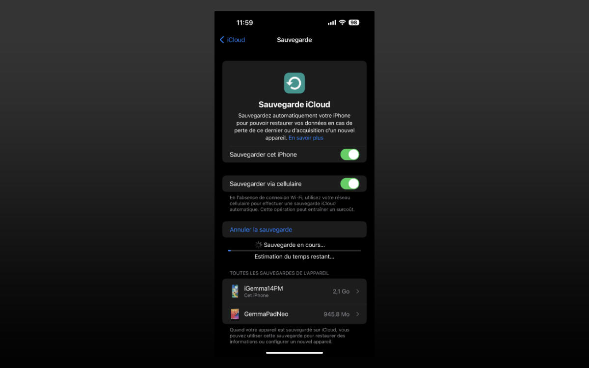 iphone sauvegarde icloud