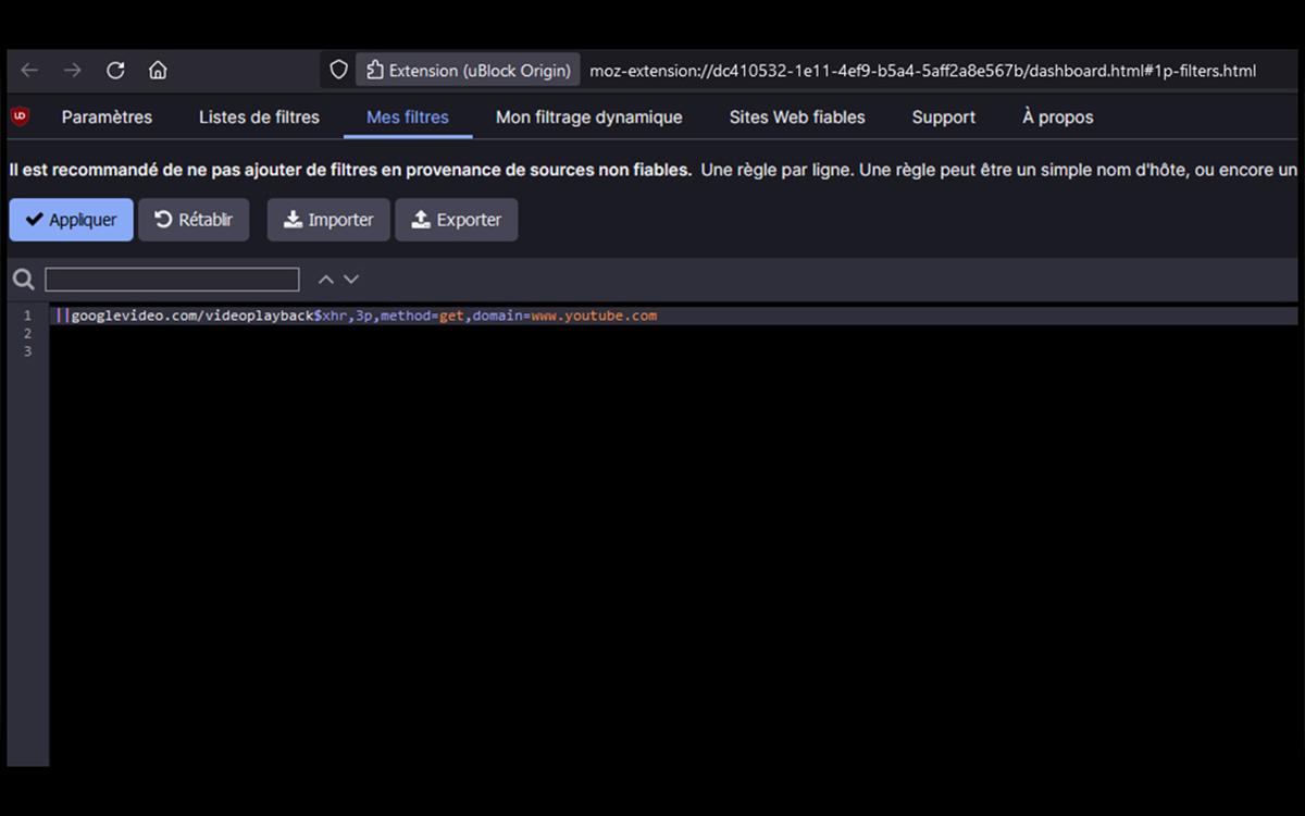 uBlock Origin Filtre