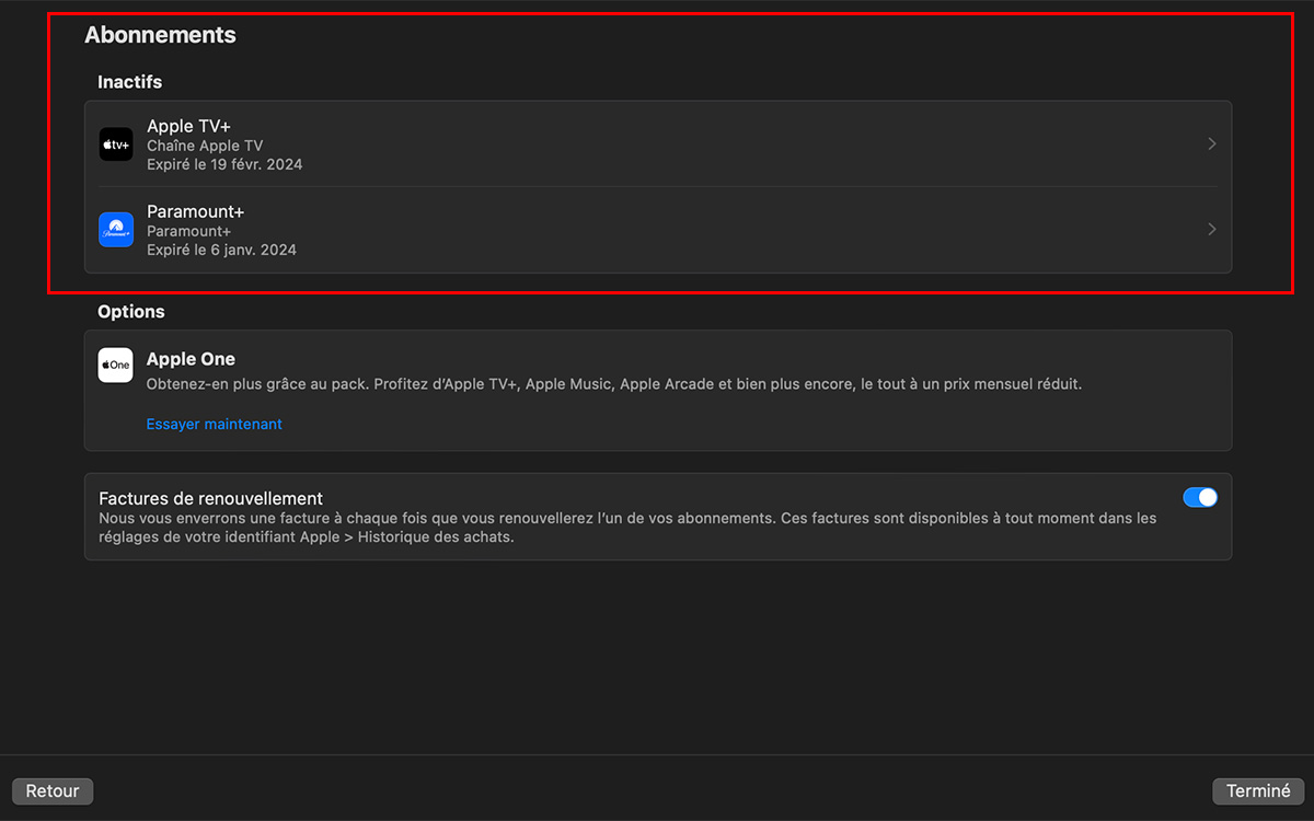 résilier abonnement apple tv+