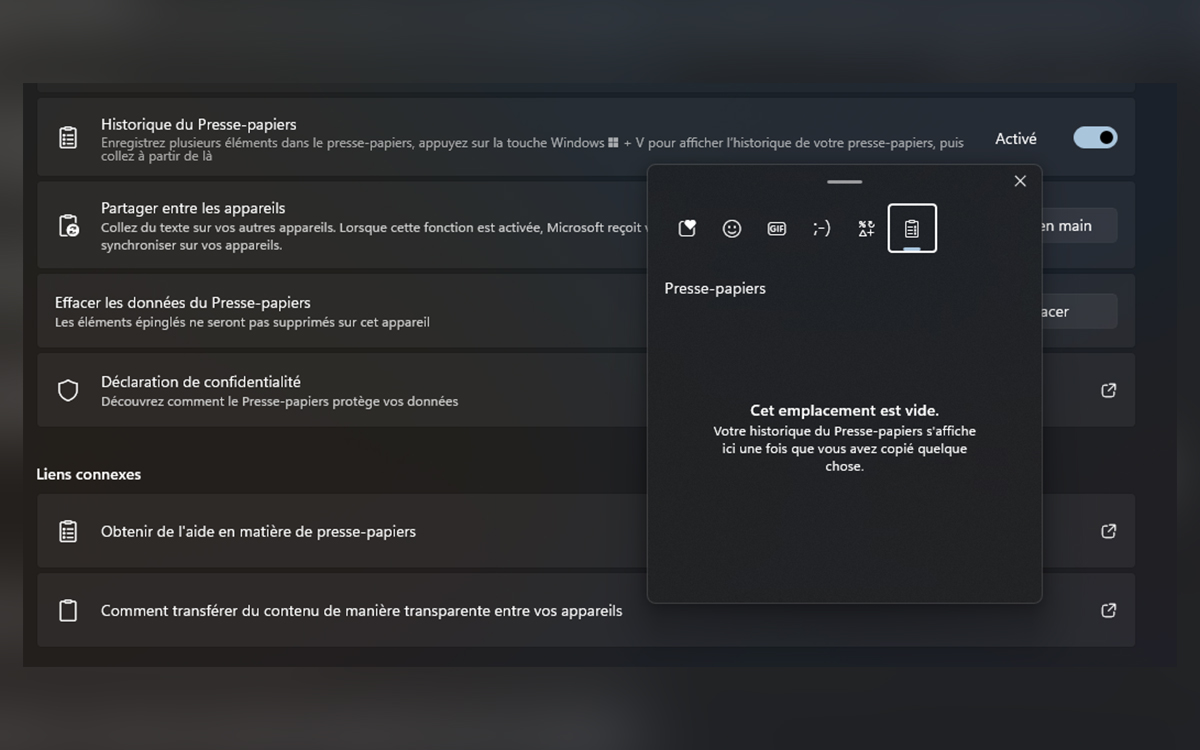Windows 11 historique presse papier