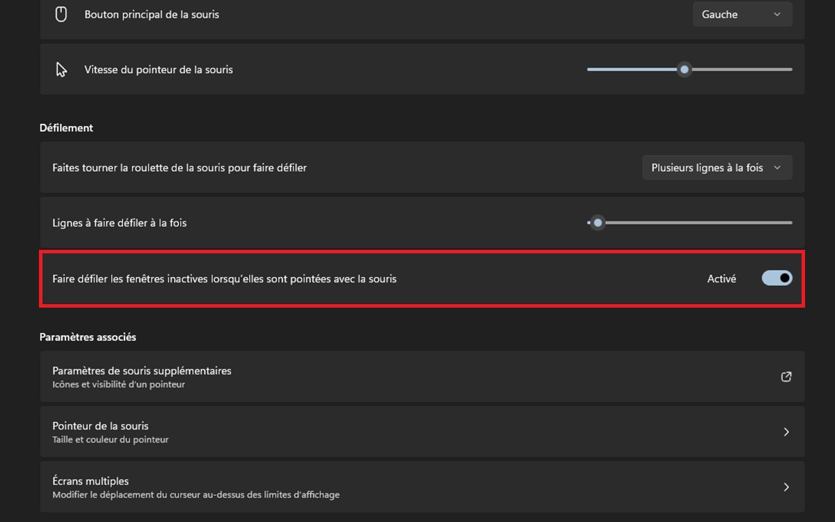 Windows 11 defilement souris