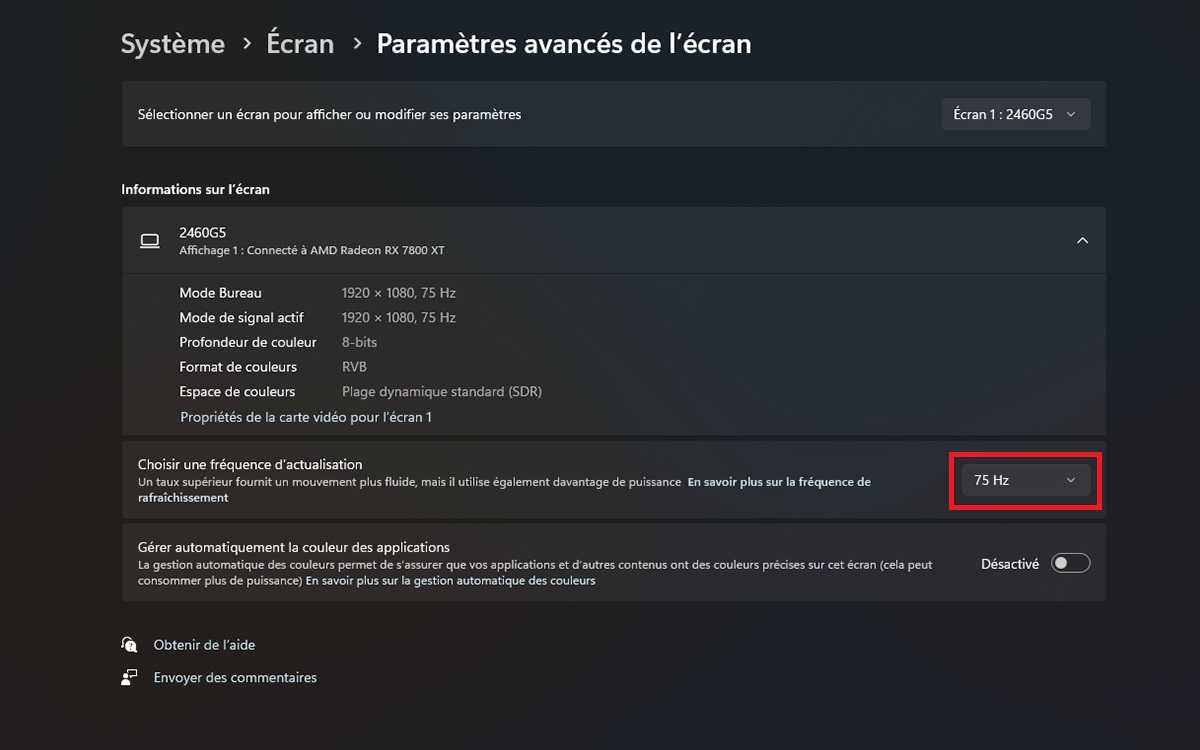 Windows 11 taux de rafraichissement dynamique