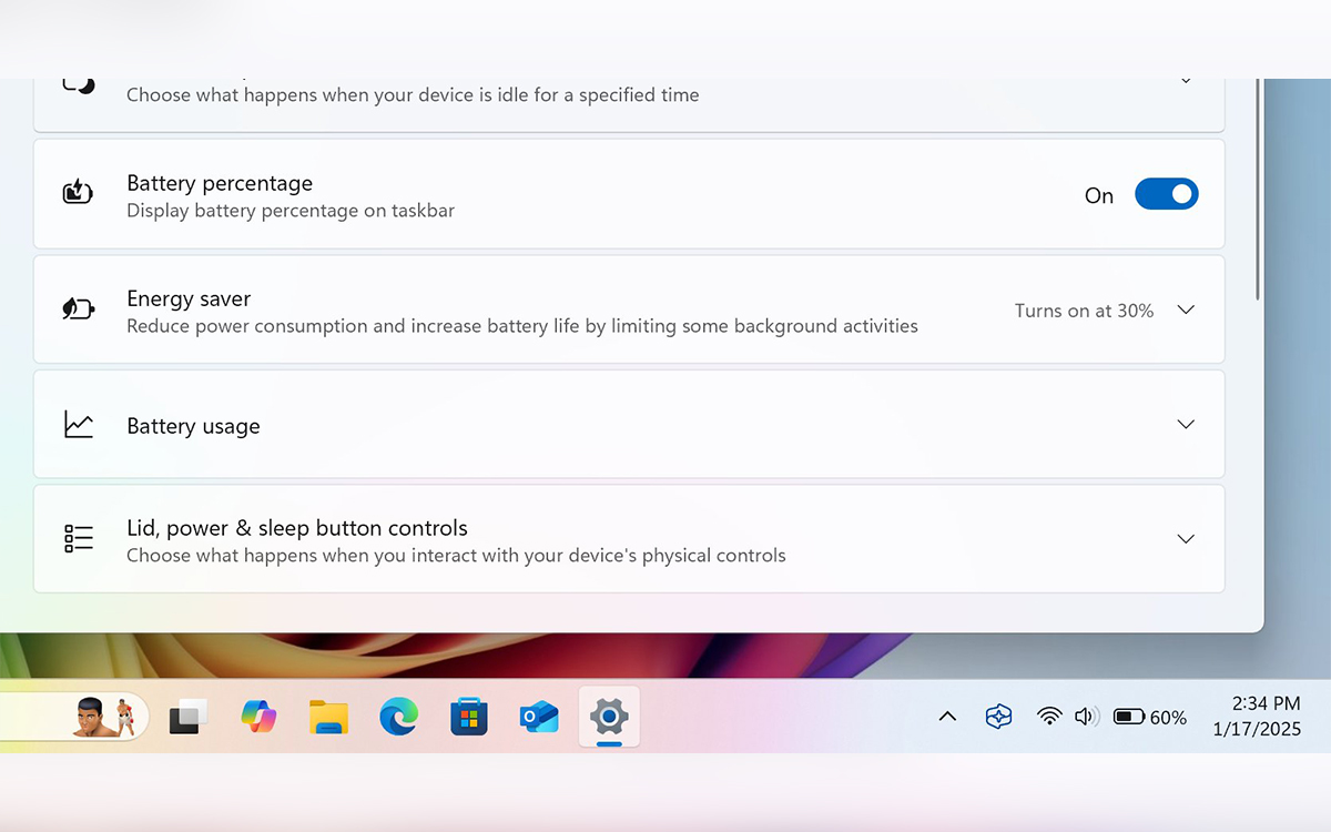 Indicateur batterie Windows 11