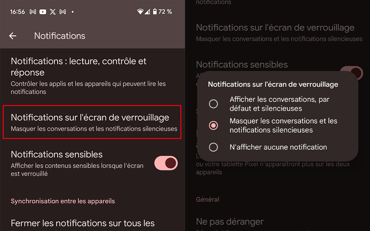 notification ecran verrouillage
