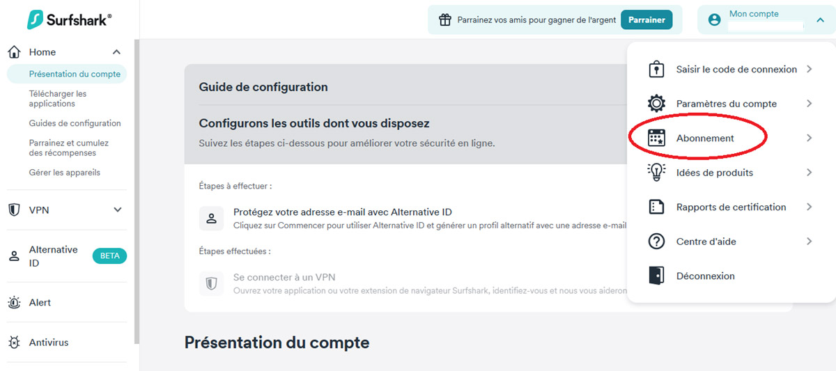 Mon abonnement Surfshark