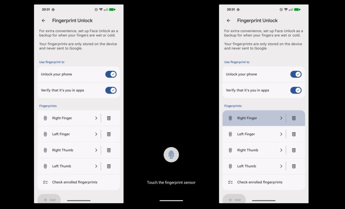 Android 16 empreinte digitale