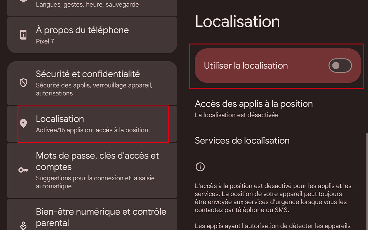 désactiver localisation app Android