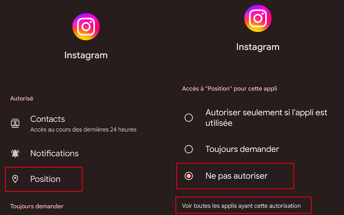 désactiver localisation app Android