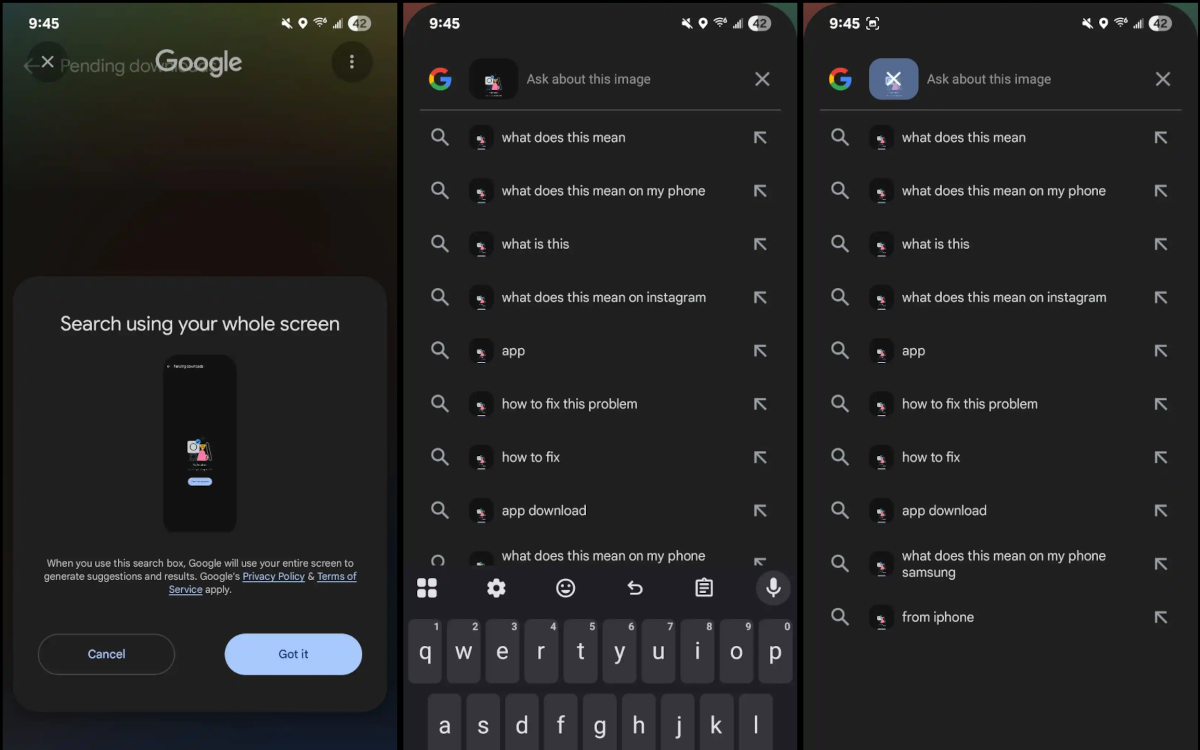 entourer pour chercher tout ecran