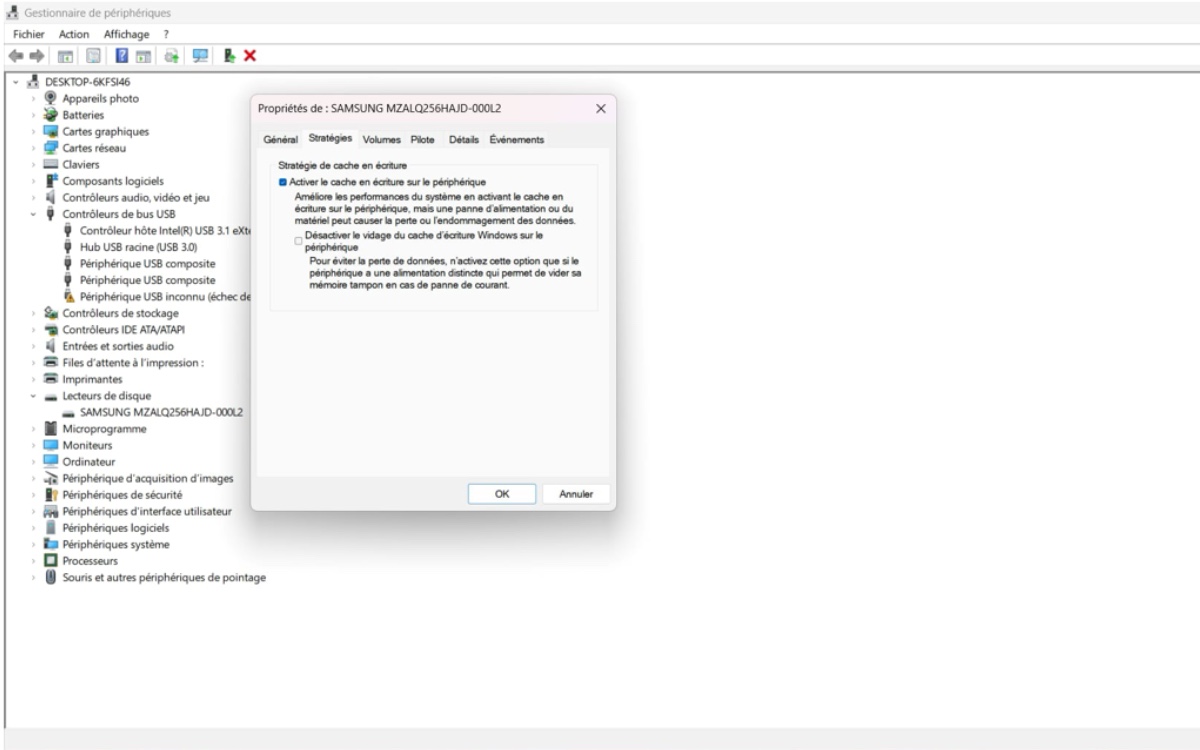 Activation du cache en écriture