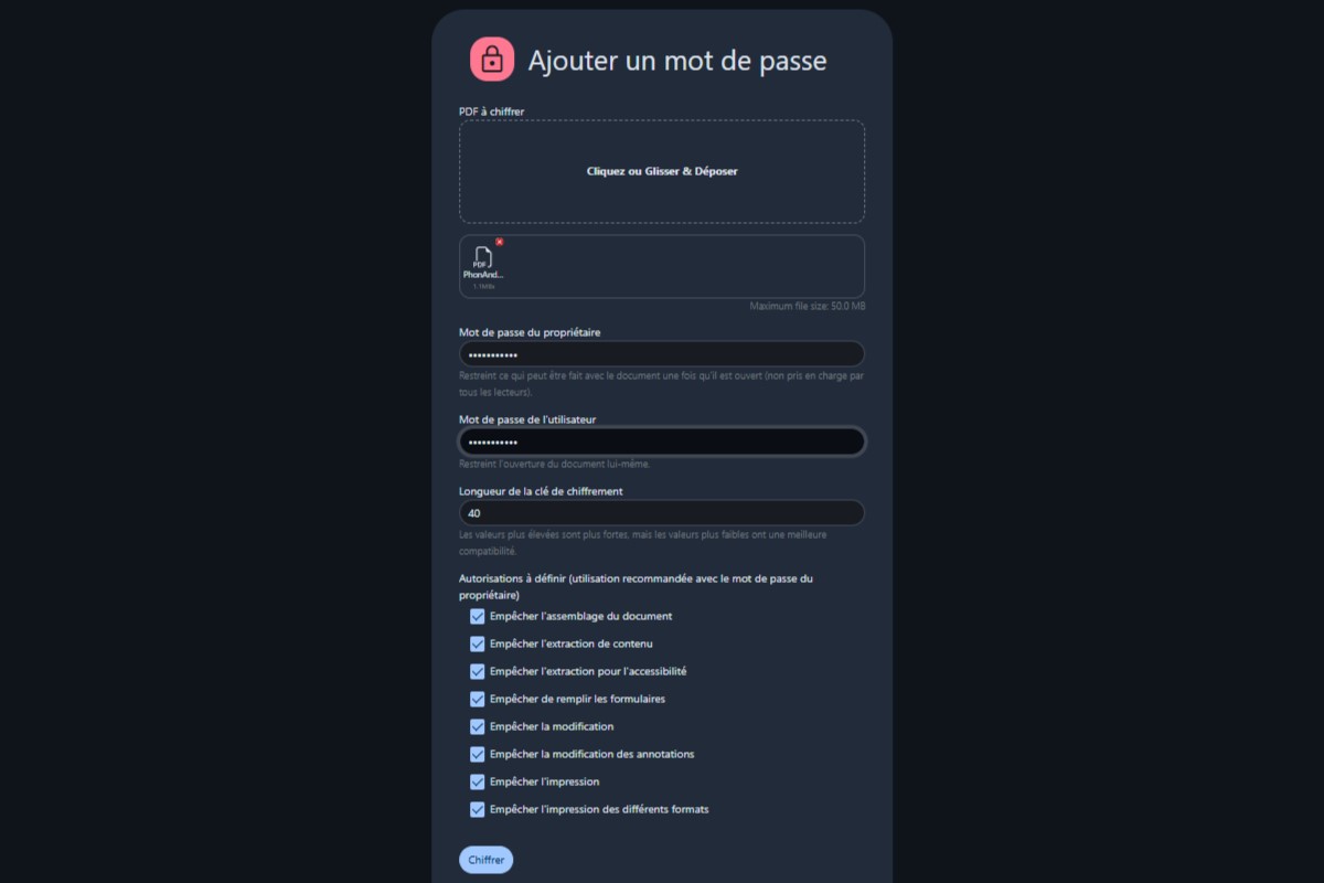 Stirling PDF : ajouter un mot de passe