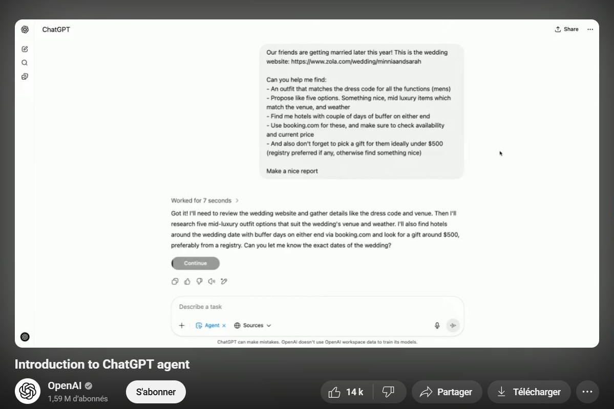 Instruction donnée à ChatGPT Agent - Crédits : OpenAI