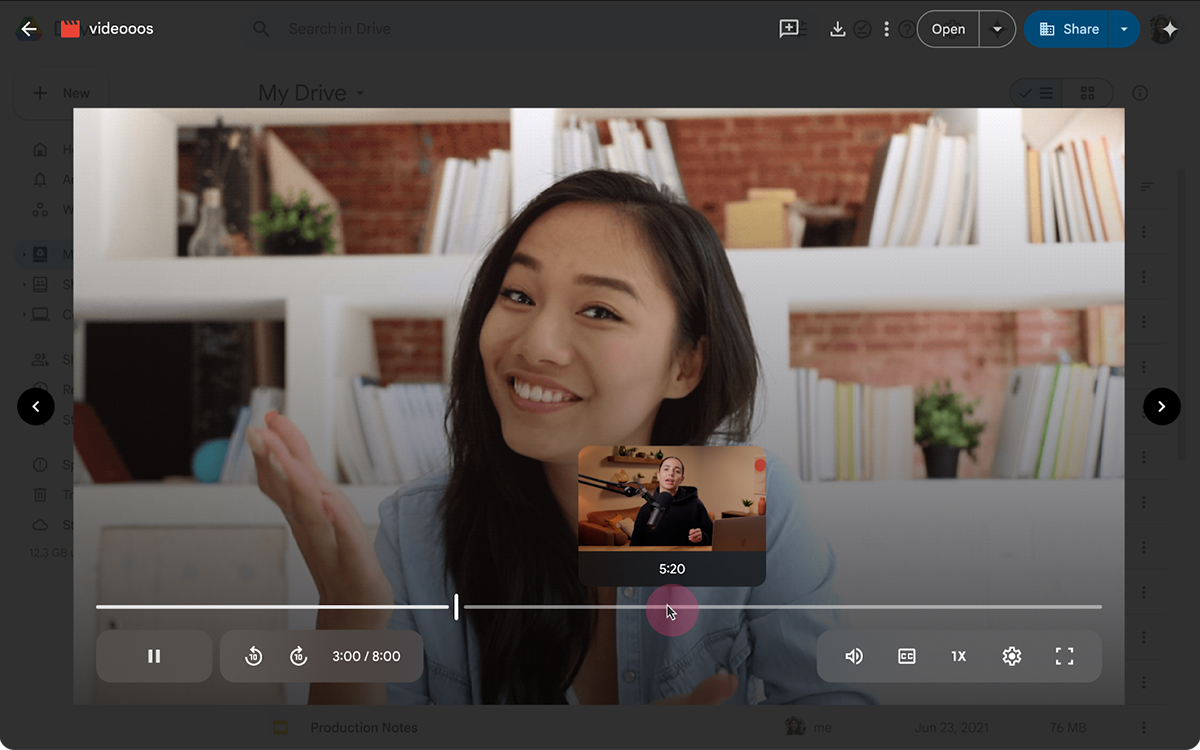 L'aperçu de la vidéo dans le lecteur de Google Drive