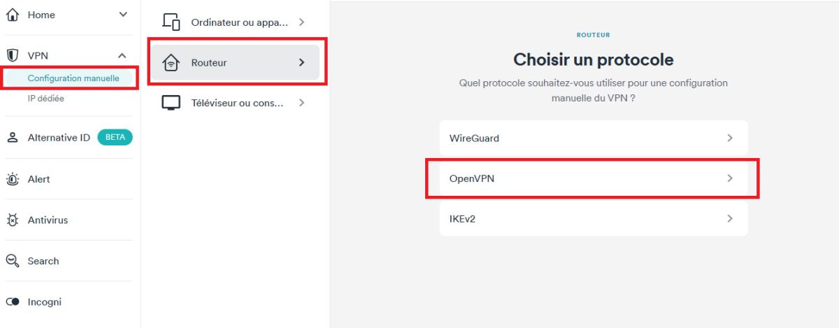Configuration manuelle routeur Surfshark