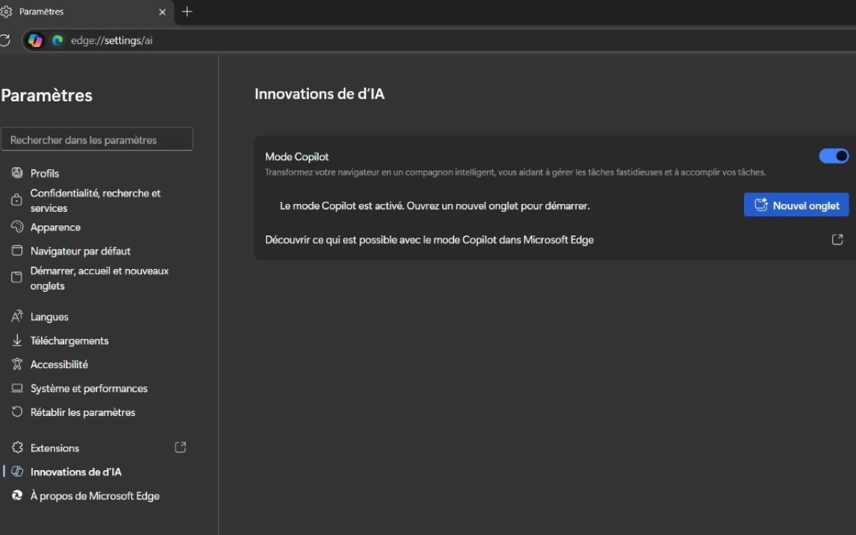 Mode Copilot Edge Microsoft