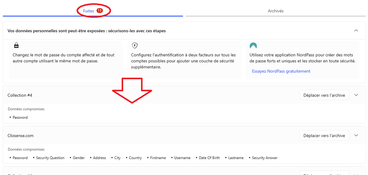 Fuites sur Dark Web Monitor