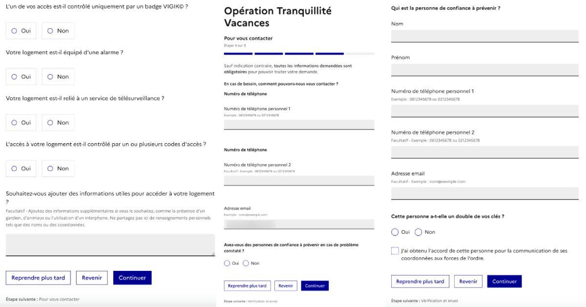 formulaire en ligne Opération Tranquillité Vacances