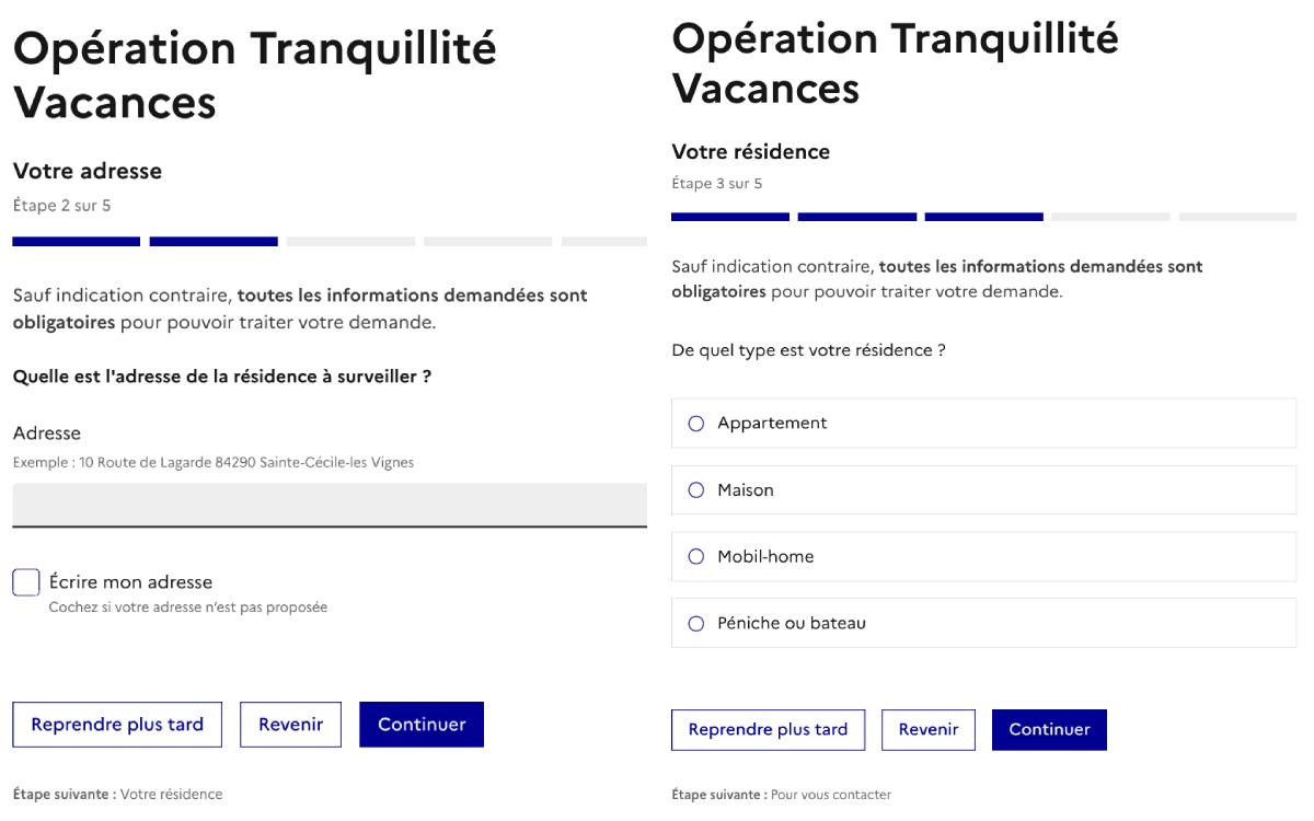 formulaire Opération Tranquillité Vacances