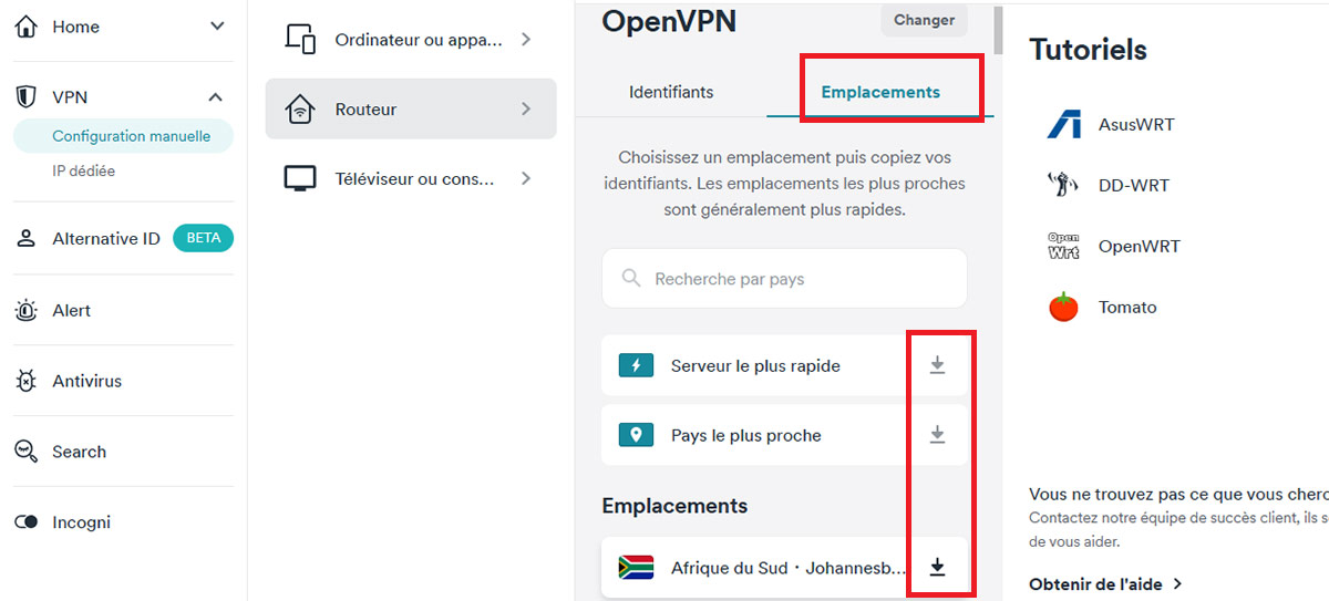 Téléchargement des fichiers serveurs