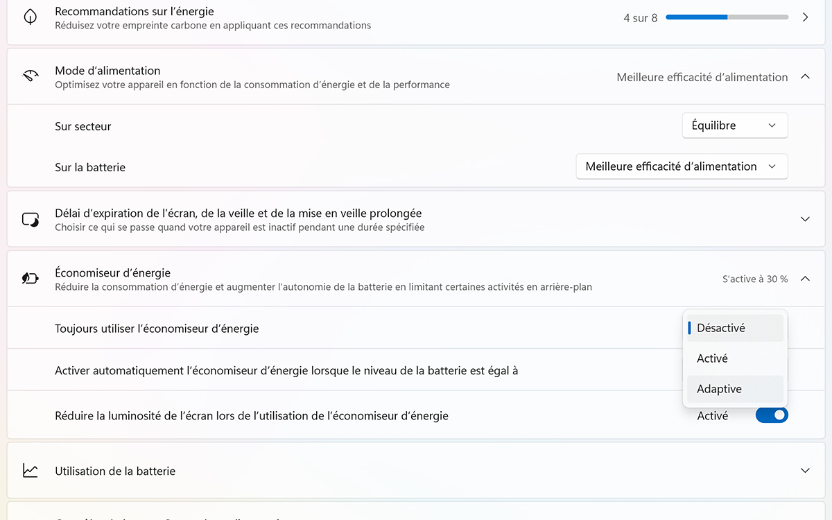windows 11 economie energie