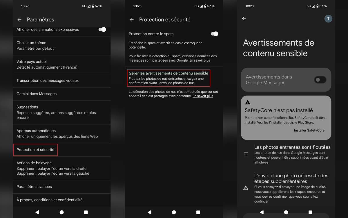 Activer Avertissement de contenu sensible dans Google Messages