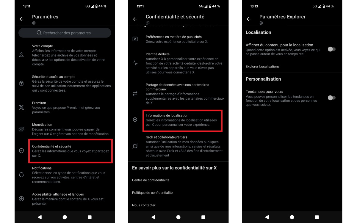 Desactiver localisation X Twitter