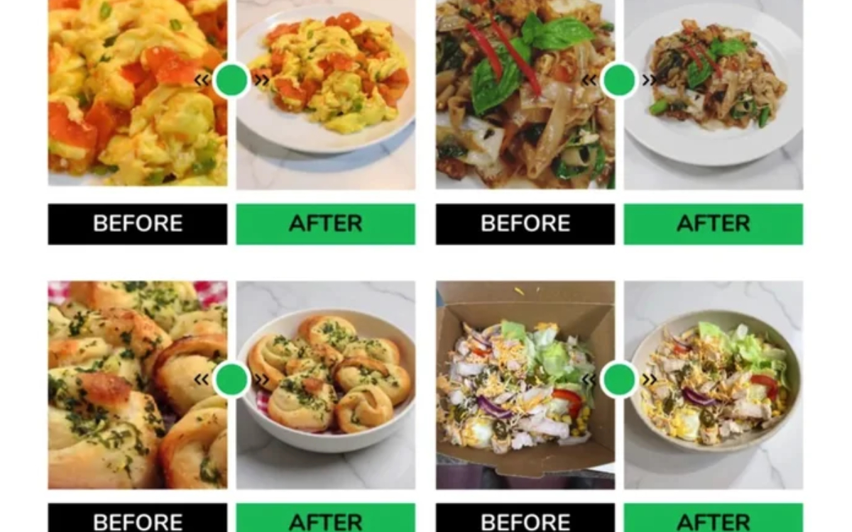 Des exemples de photos de plats améliorées par l'IA sur Uber Eats
