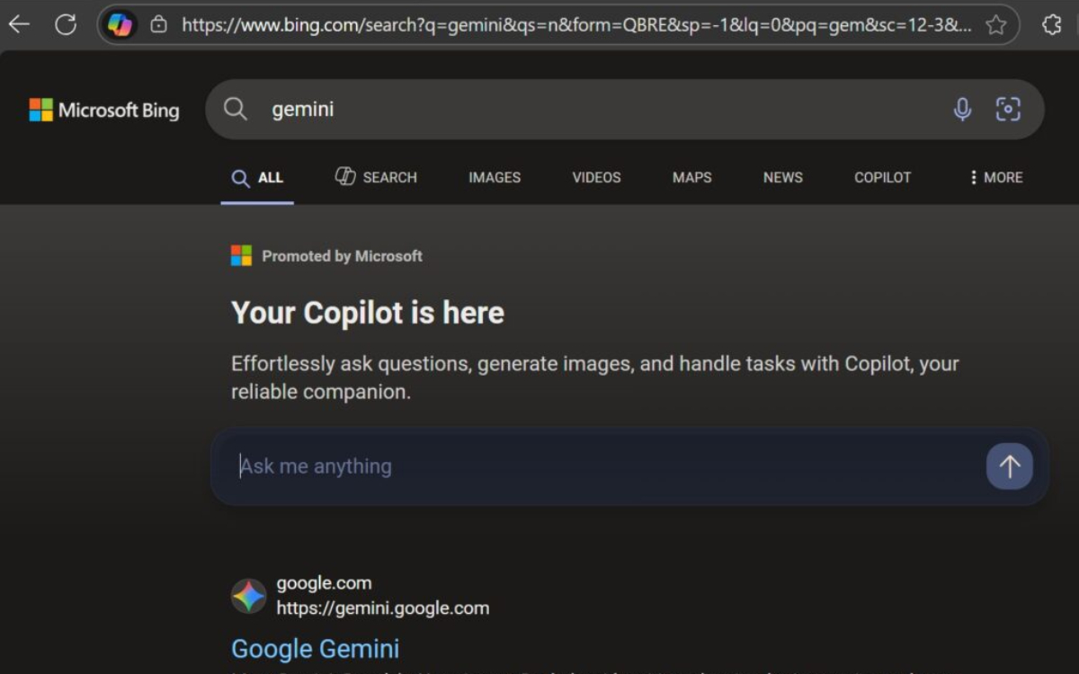 Pub Copilot dans Bing