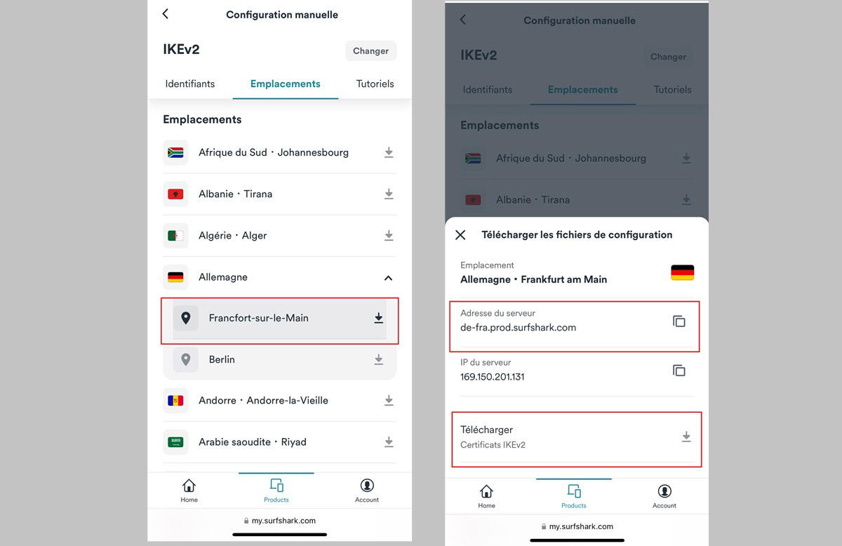 DONNÉES DE CONFIGURATION VPN