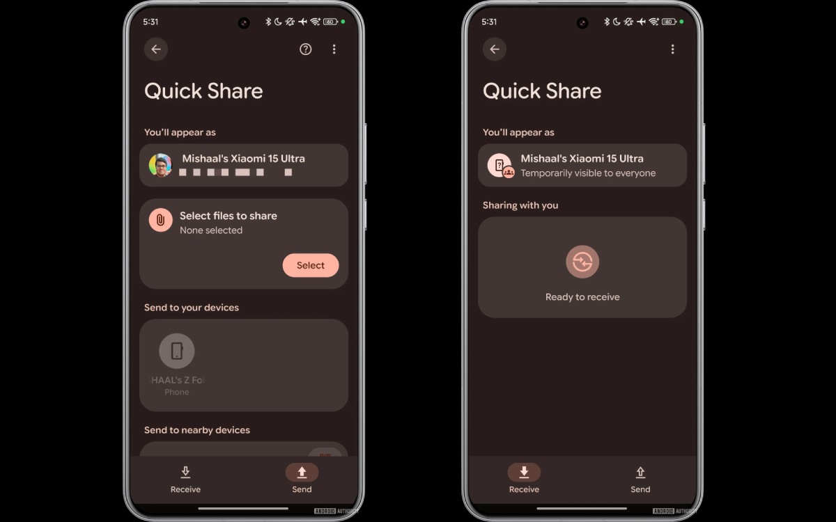 quick share nouveaux boutons