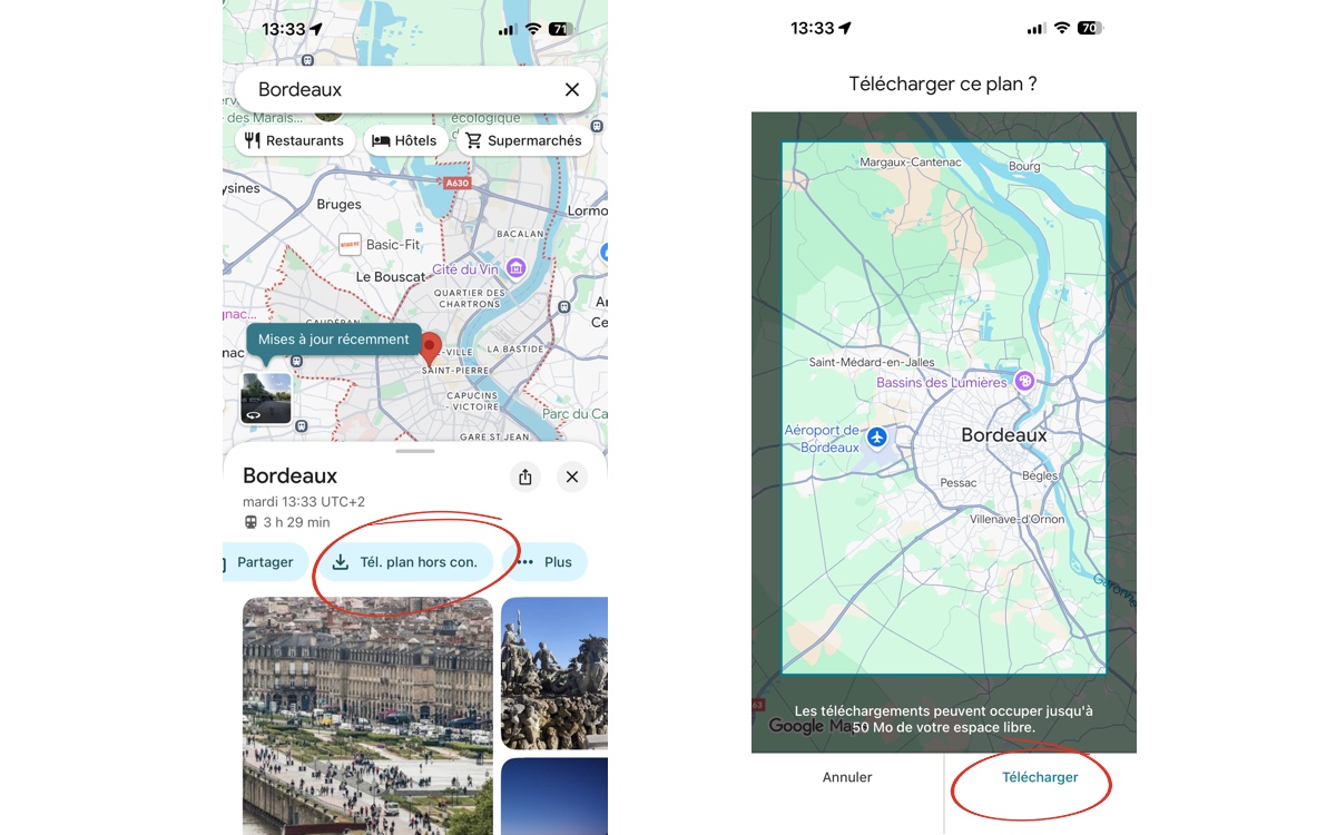 Google Maps téléchargement hors connexion