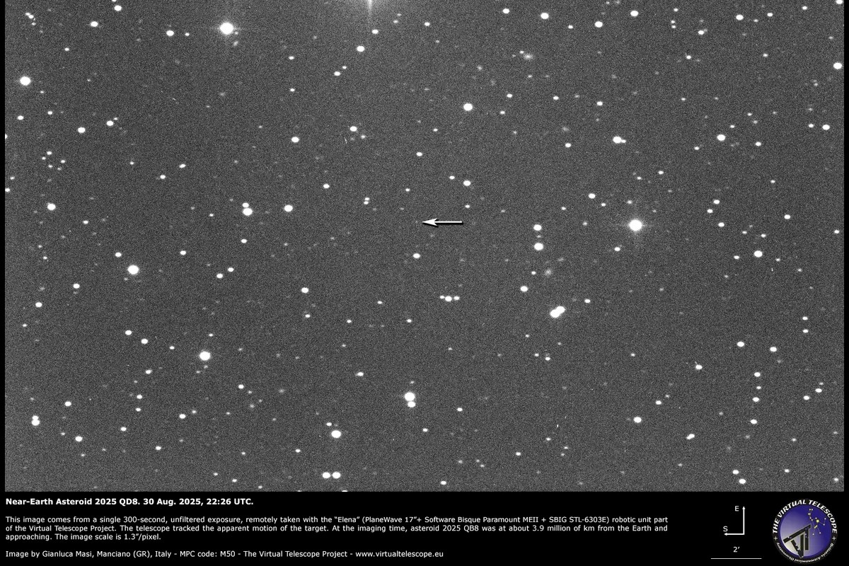 Astéroïde 2025 QD8 capturé par le Virtual Telescope Project
