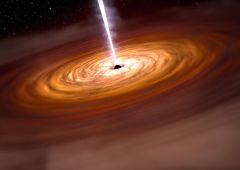 Vue d’artiste du moteur central d’un quasar   Crédits NASA, ESA, CSA, Joseph Olmsted STScI