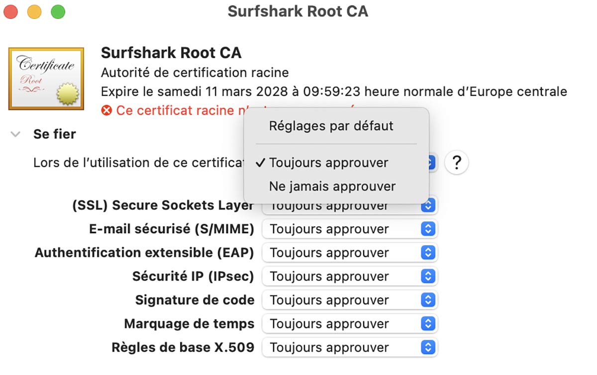 Approuver certificat VPN