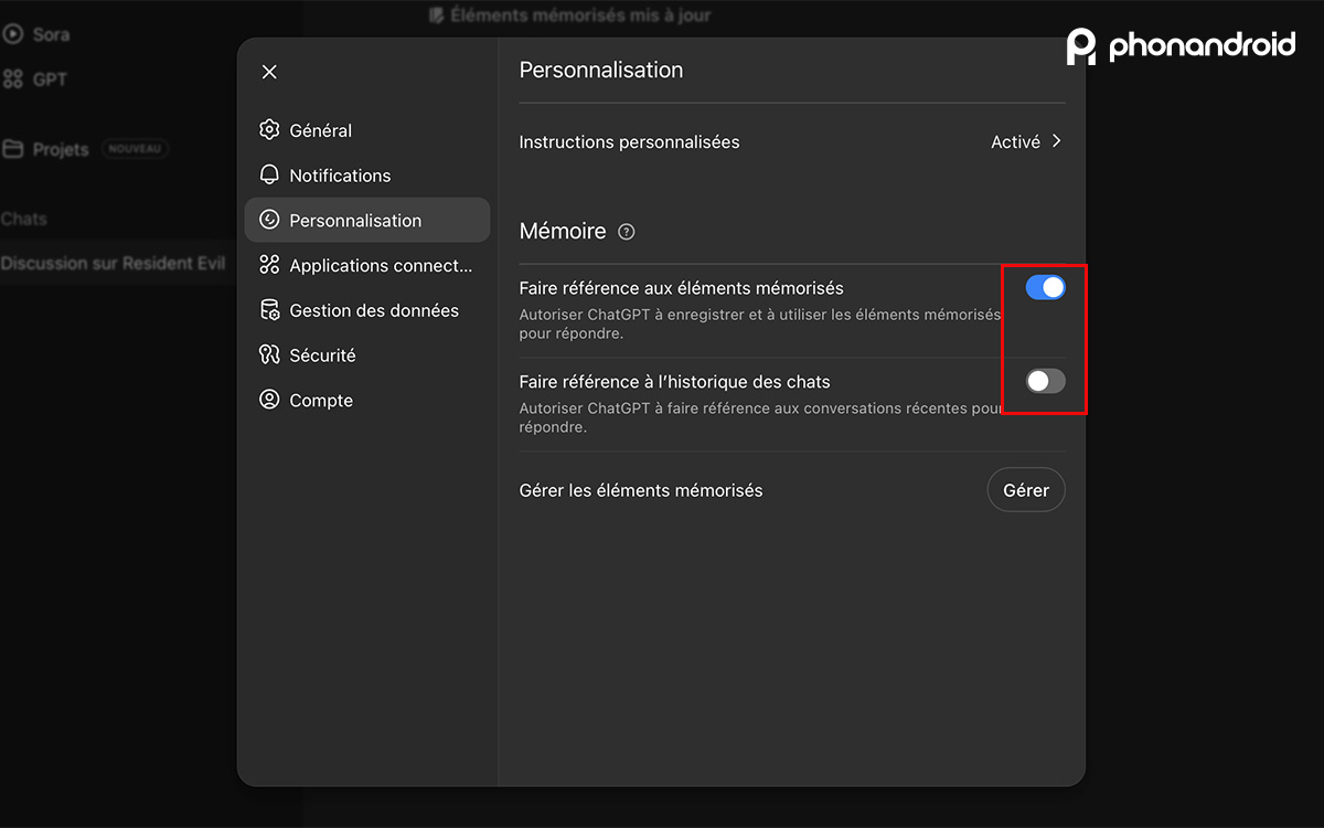 chatGPT fonction mémoire