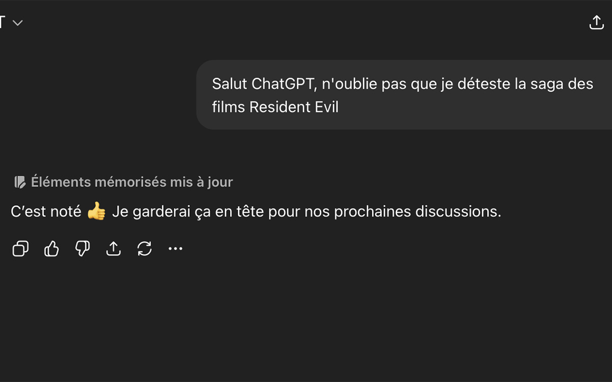 chatGPT fonction mémoire