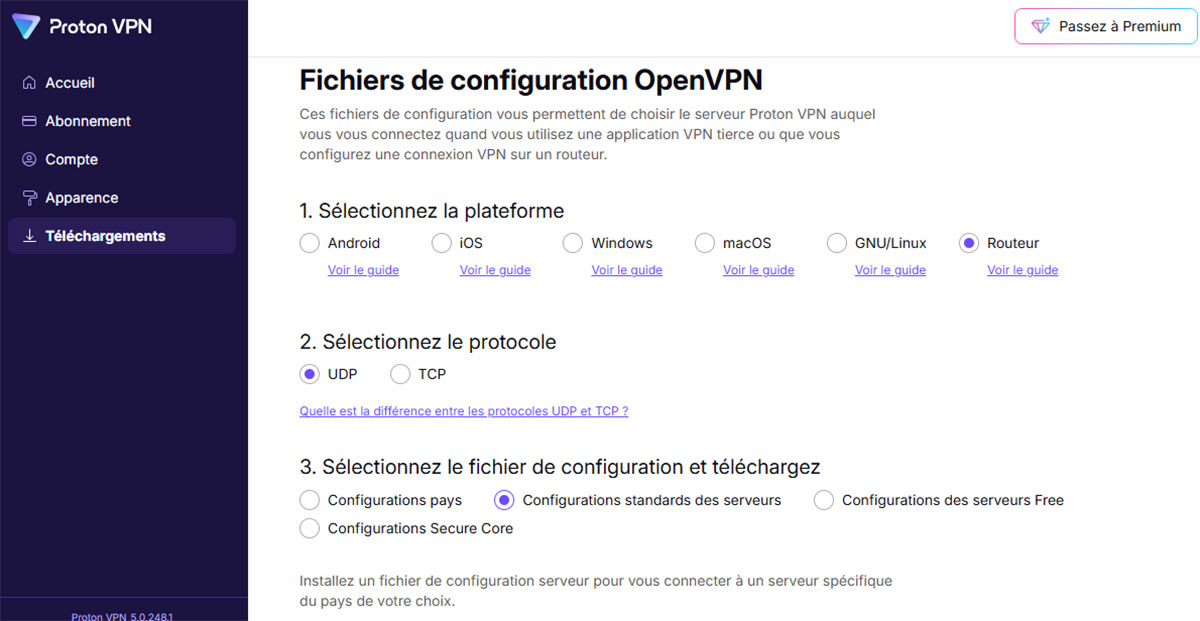 Paramètres OpenVPN sur Proton VPN