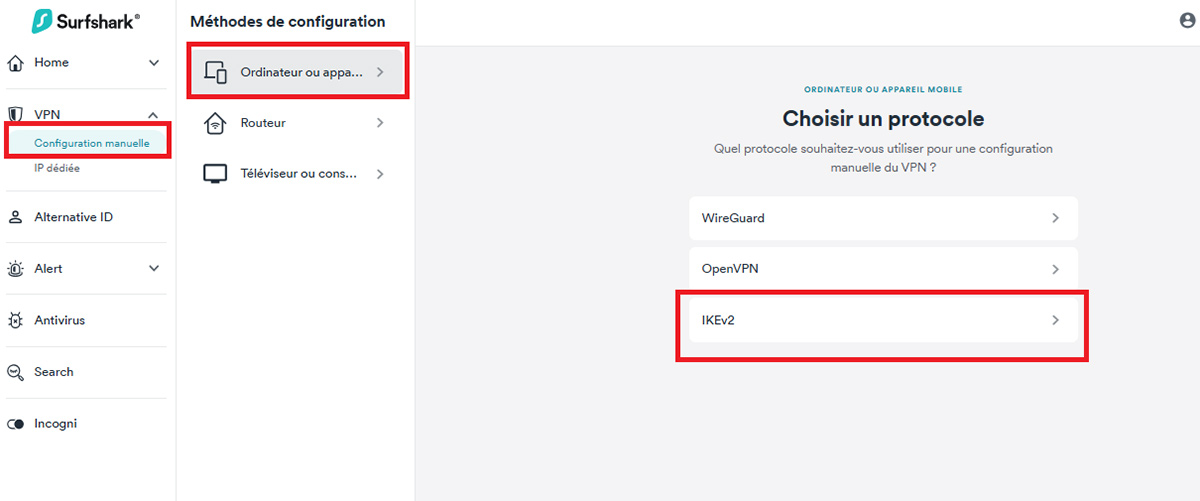 Configuration VPN Surfshark