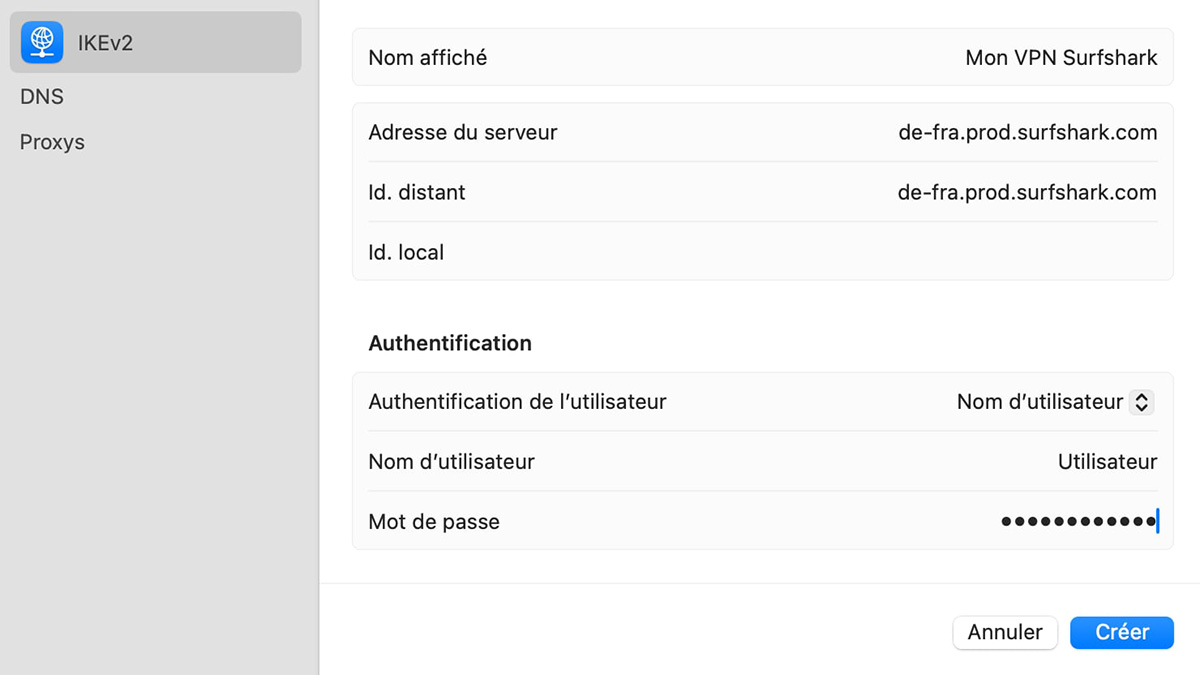 Créer connexion VPN macOS