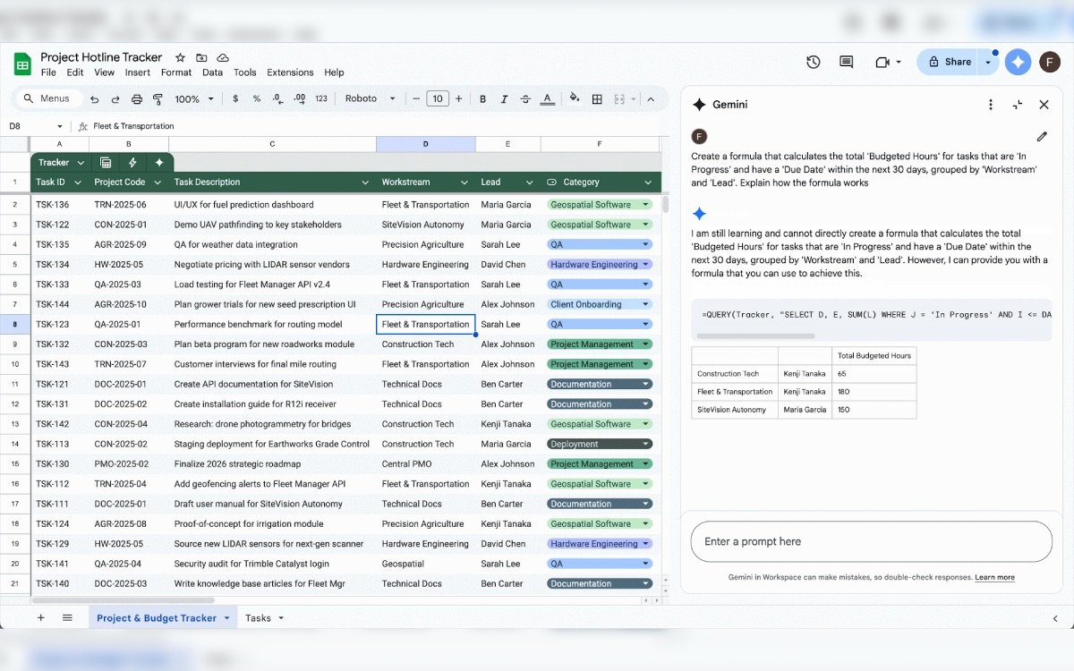 gemini corrige formules sheets
