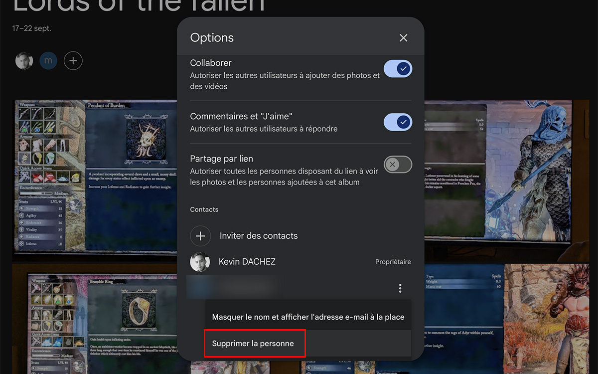 paramètres partage cloud