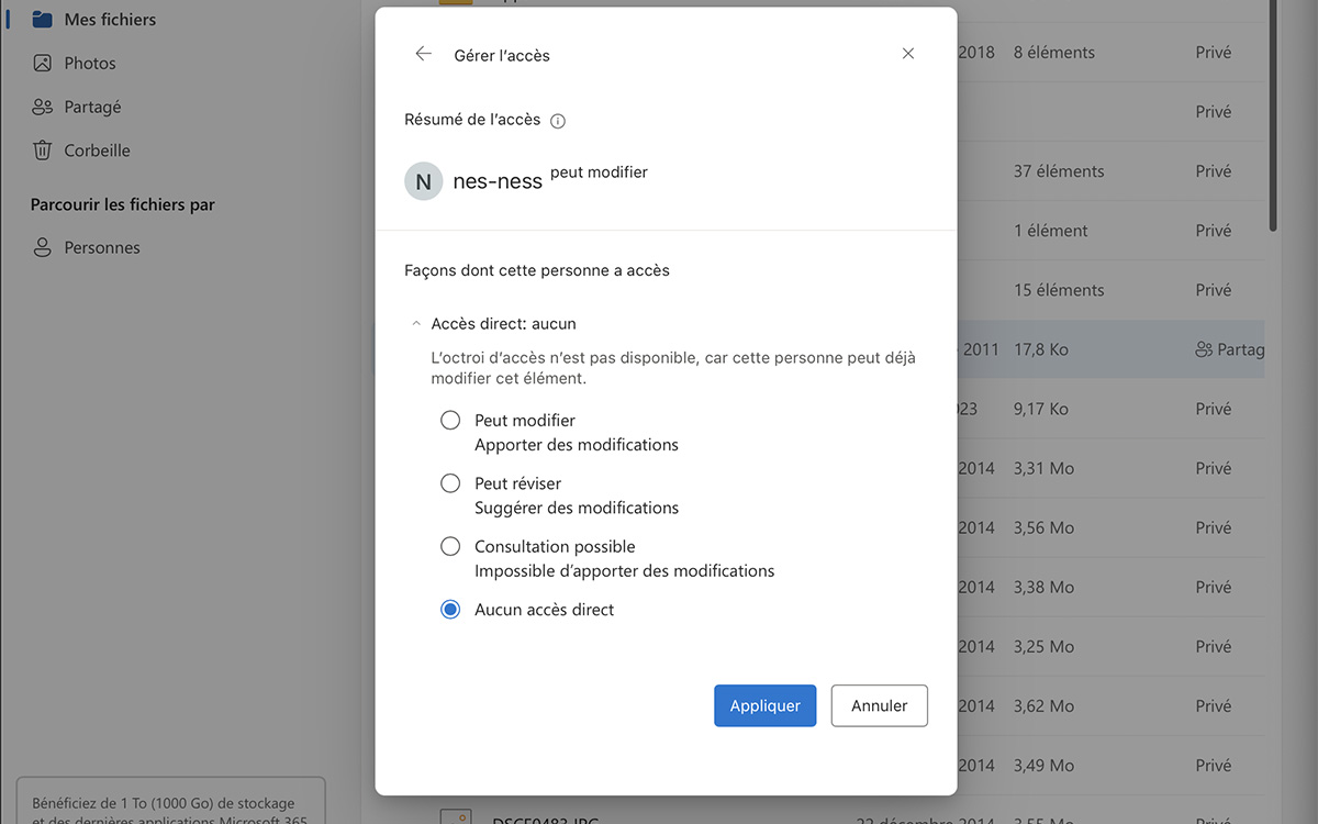 paramètres partage cloud