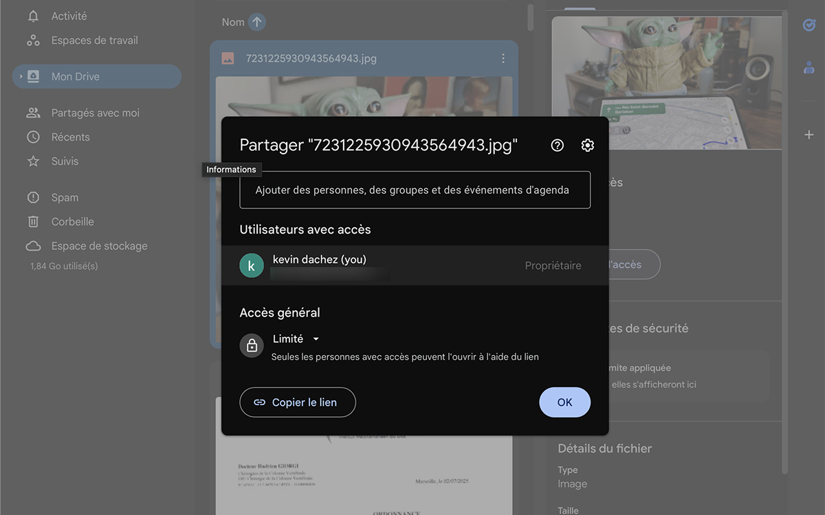 paramètres partage cloud