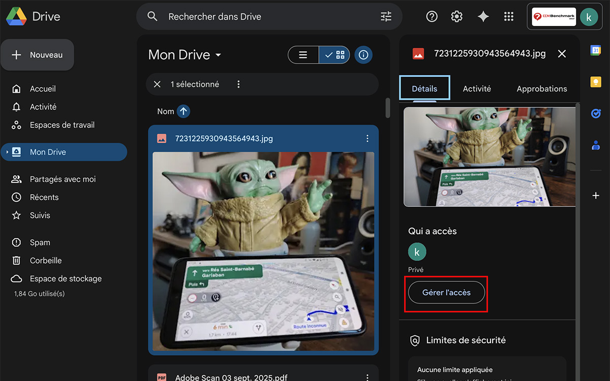 paramètres partage cloud