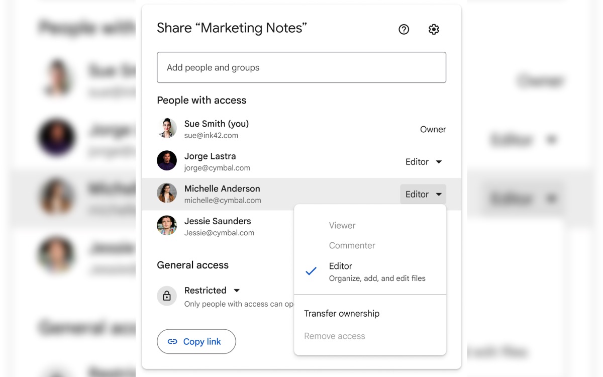 partage fichier google drive changement
