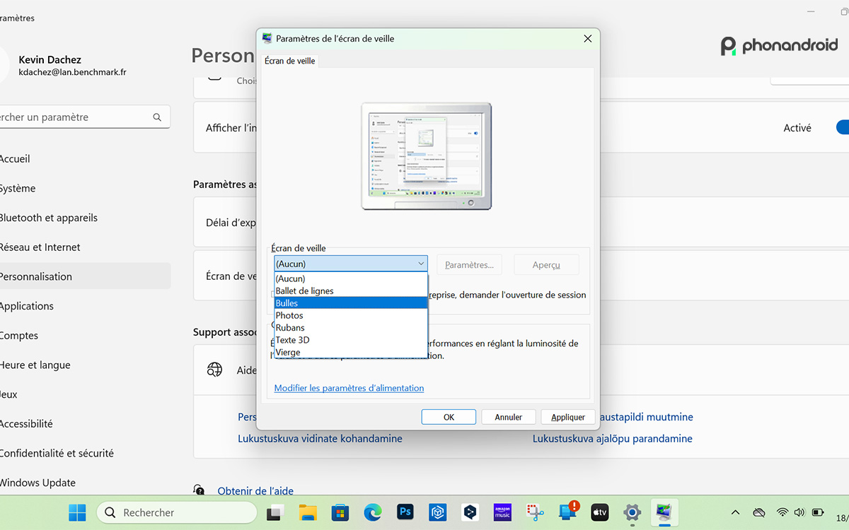 tuto ecran de veille windows