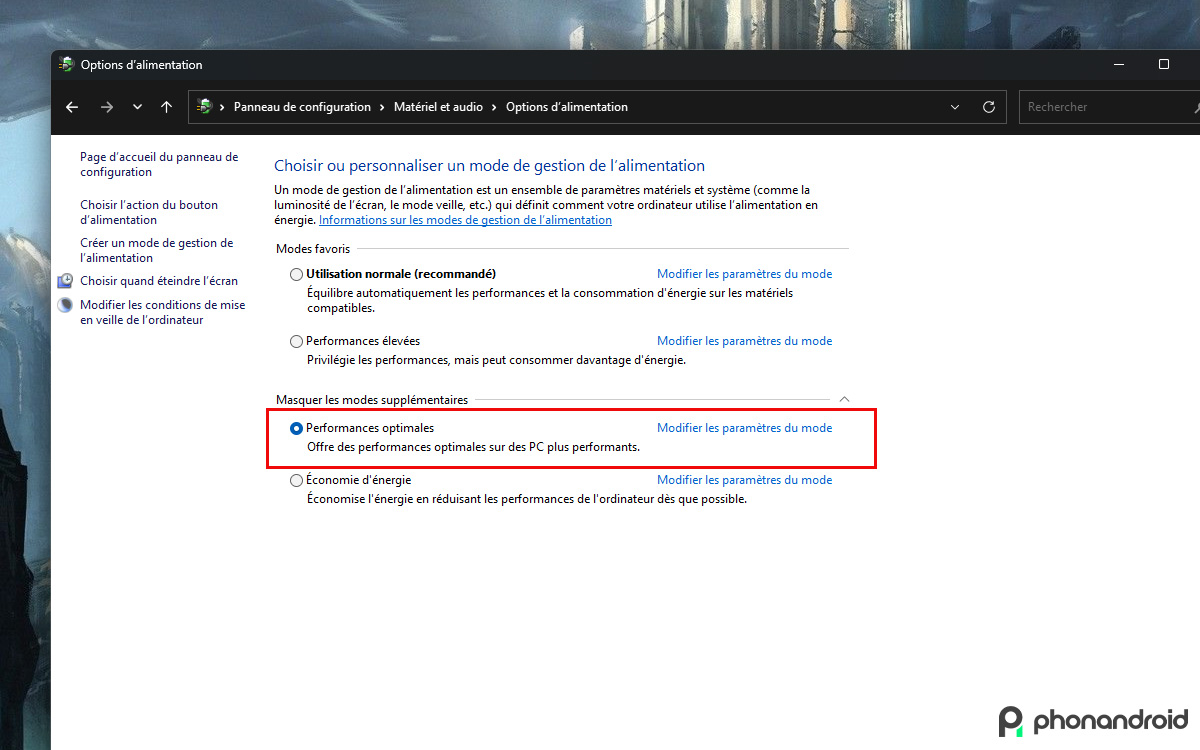 tutoriel windows performances mode