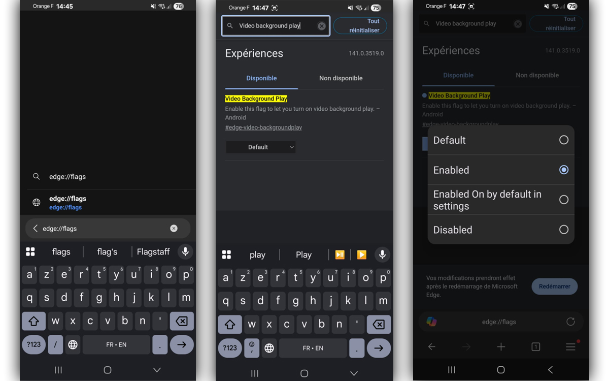 youtube arriere-plan edge android